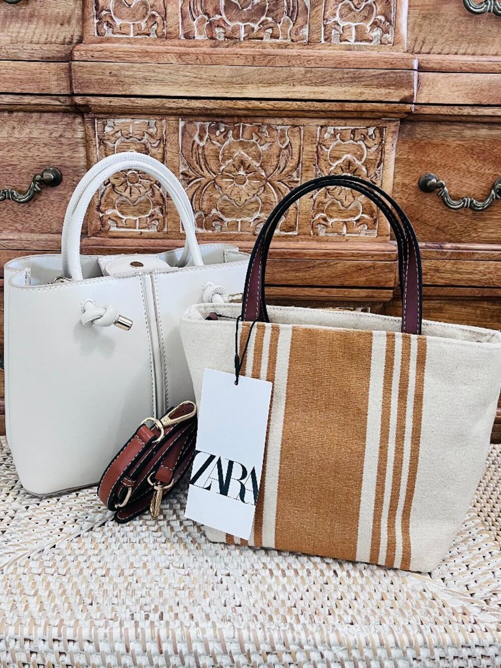 LOT OF TWO!! Zara Mini Totes Crossbody Handbags Cotton Fabric/Vegan